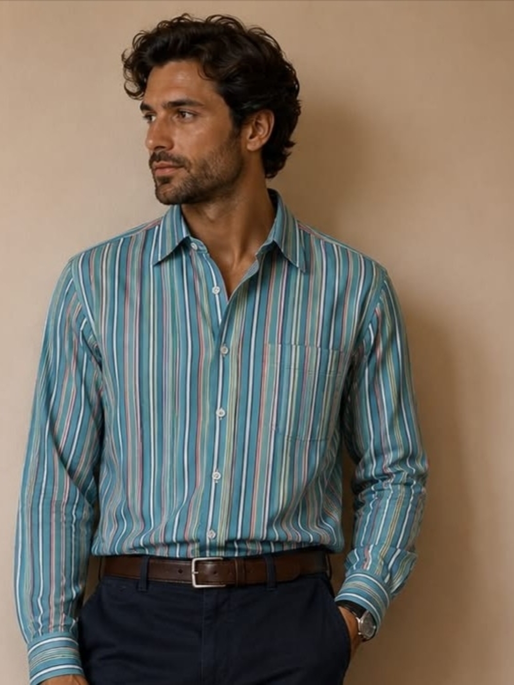 Paul & Shark Teal Multi-Stripe Button-Down Shirt